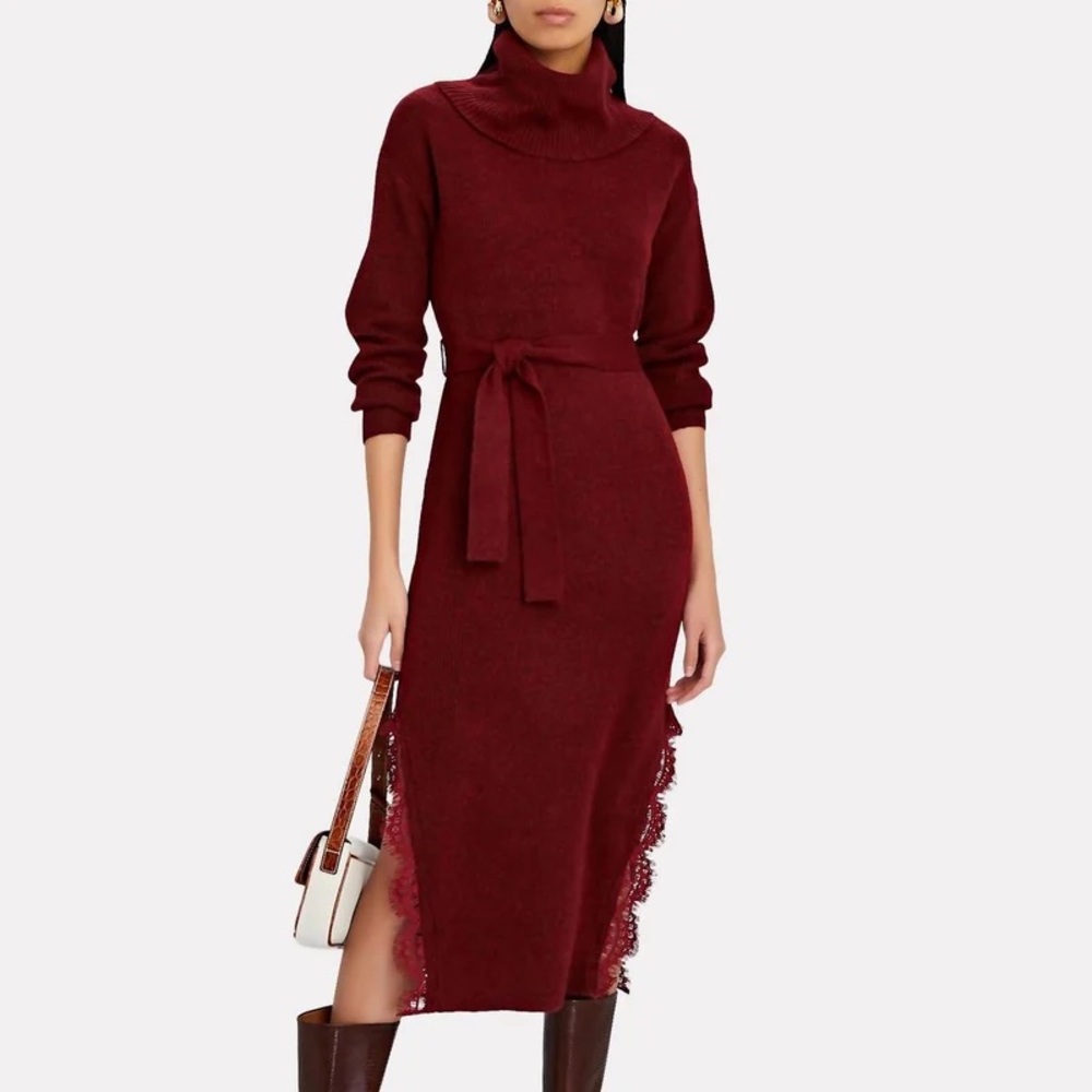 SAYLOR GWYNETH LACE-TRIMMED MIDI SWEATER DRESS
Size SM.